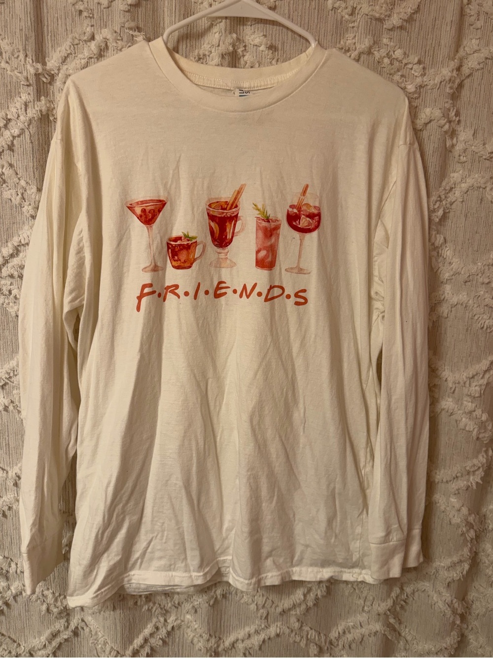FRIENDS Cream Long-Sleeve Tee with Red Cocktail Print